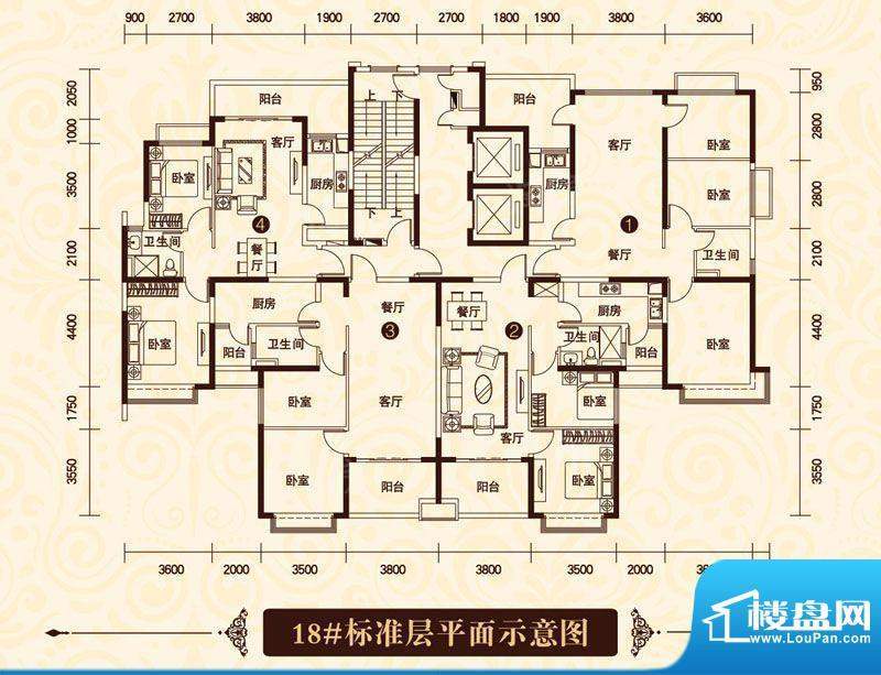 恒大绿洲18#标准层4面积:89.58m平米