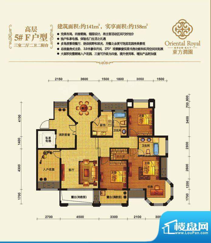 东方润园5#F户型图 面积:141.00m平米