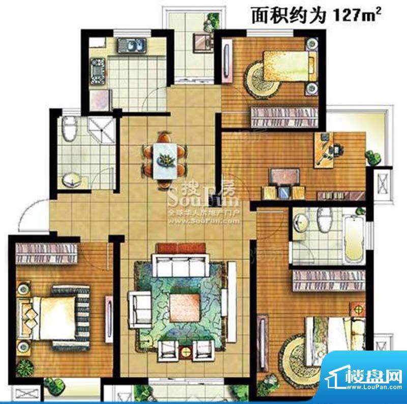 中楠穆溪左岸二期H户面积:127.00m平米