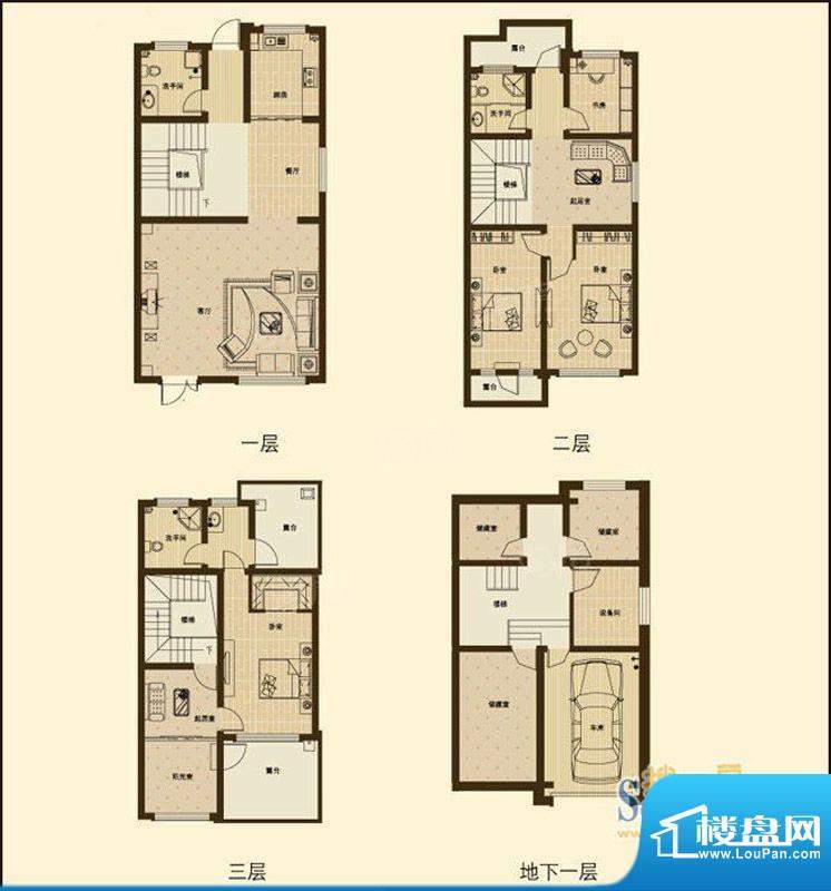 奥都庄园别墅D户型 面积:328.75m平米