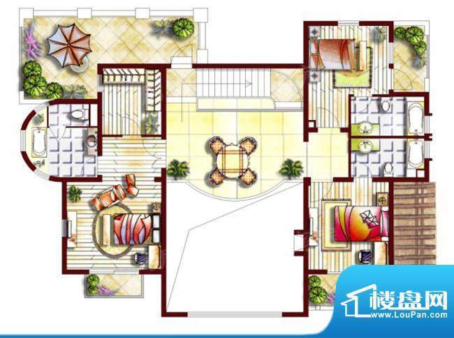 堤亚纳昱墅F户型二层面积:310.00平米