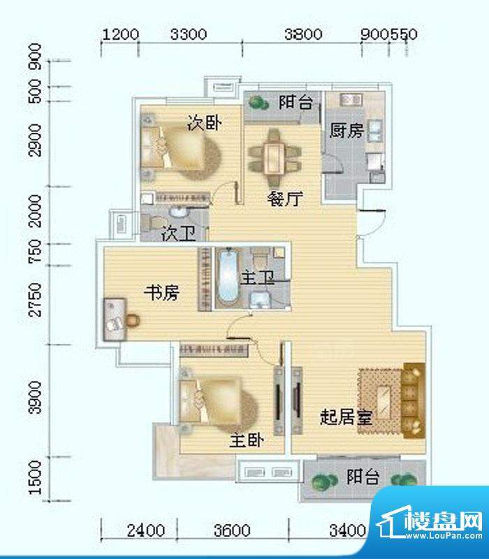 海岸国际A户型三室两面积:135.78m平米