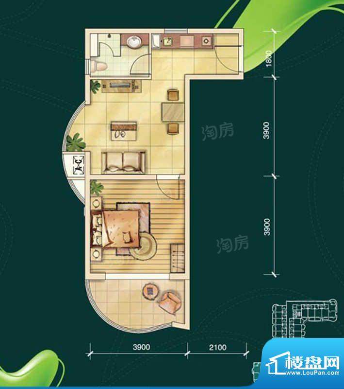 夏都海岸H户型 1室1面积:66.58m平米