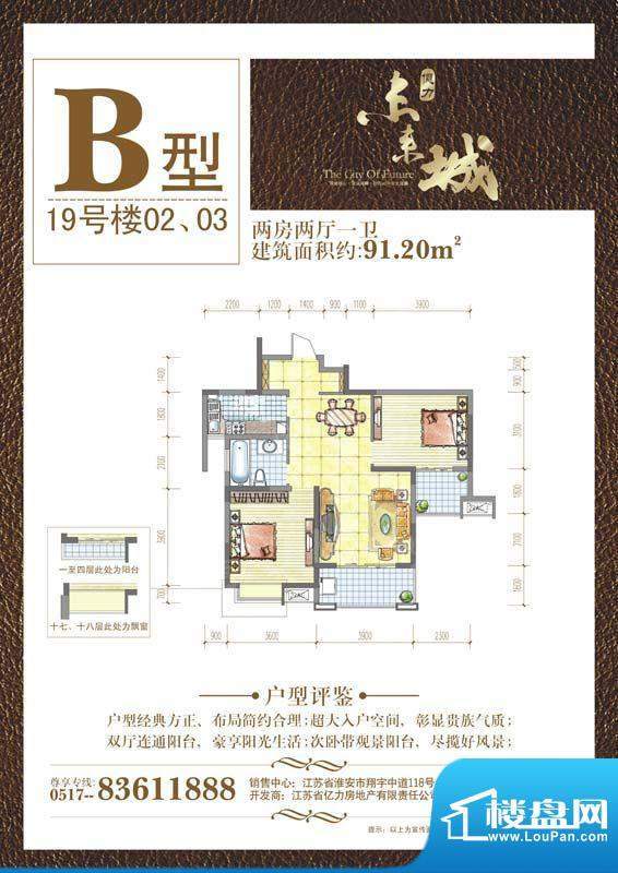 亿力未来城B户型9面积:91.20平米