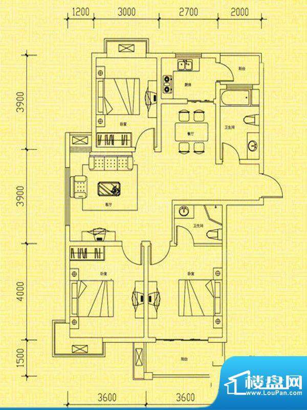 清河城市广场C1户型面积:115.00平米