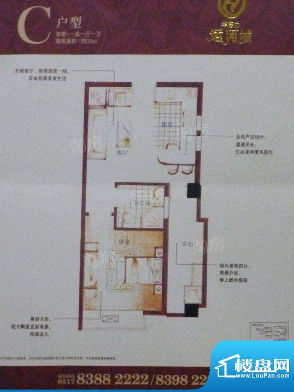 华德力运河城C户型1面积:53.00平米