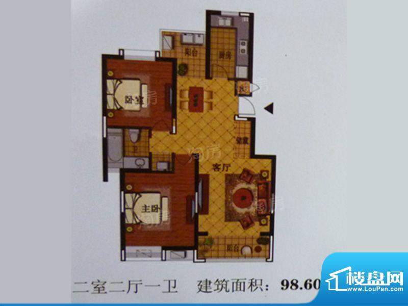维多莉雅花苑D1户型面积:98.60平米