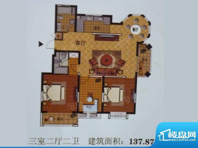 维多莉雅花苑D2户型面积:137.87平米