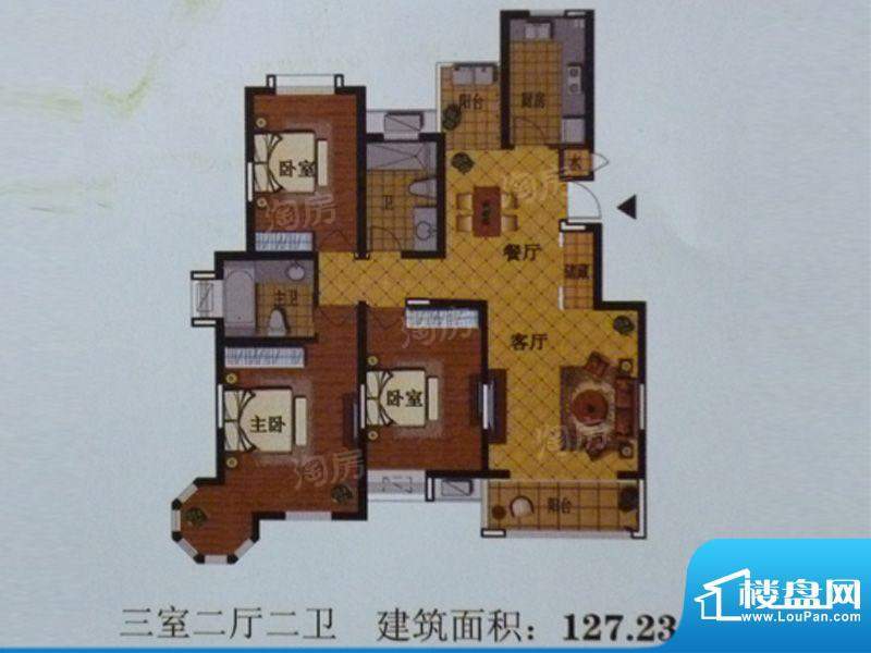 维多莉雅花苑D3户型面积:127.23平米