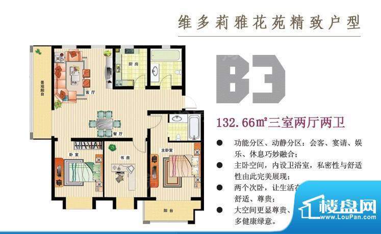 维多莉雅花苑B3户型面积:132.66平米