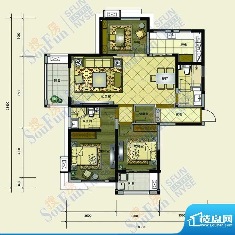 太阳都市花园D1户型面积:141.00m平米