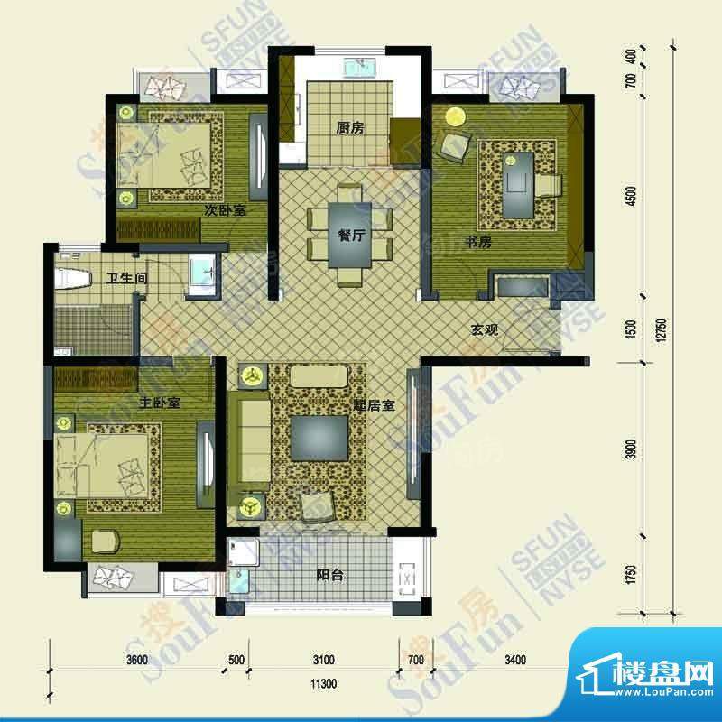 太阳都市花园D2户型面积:129.00m平米