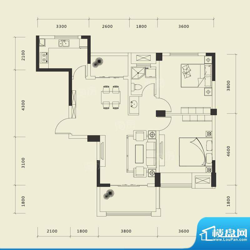 上城国际一期C户型 面积:94.75平米
