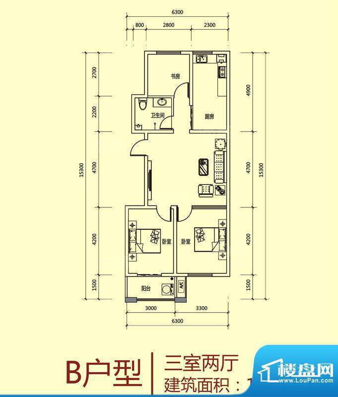 冠华园B户型标准层户面积:110.00平米