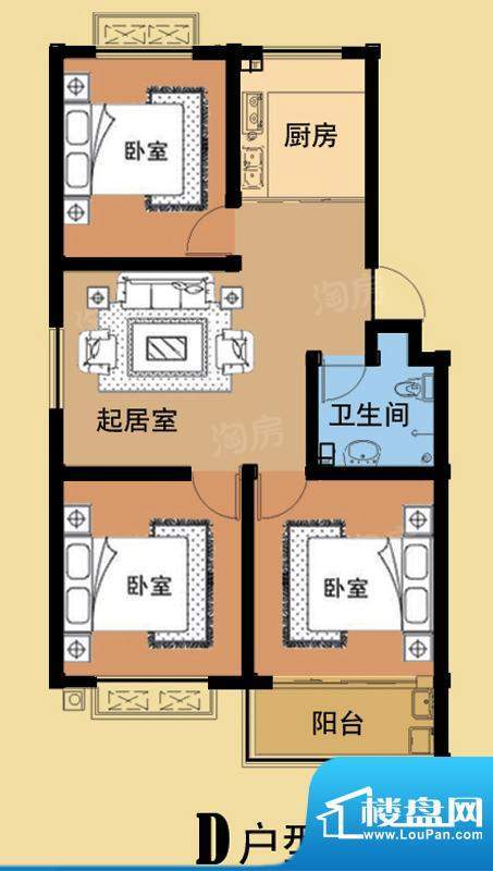 海盛花苑二期D户型标面积:94.36平米