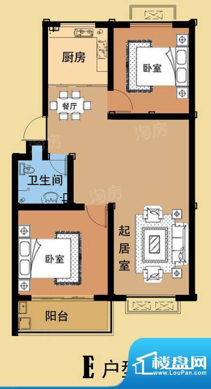 海盛花苑二期E户型标面积:100.55平米