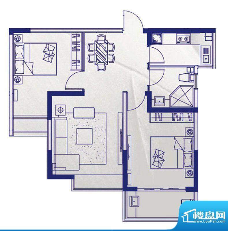 德润康城12号楼B户型面积:88.00平米