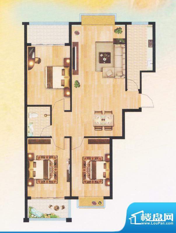 康城壹品住宅C户型标面积:122.86平米