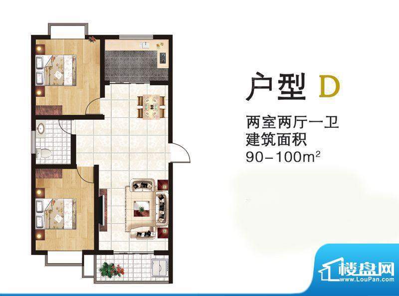 水映幸福城户型D 3室面积:100.00平米