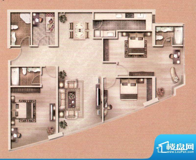荣观华府一期住宅A户面积:180.00平米