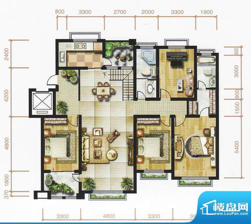 九龙华府B户型标准层面积:180.00平米
