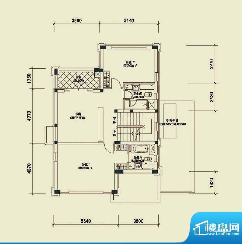 四季雅苑别墅B1户型二层平面图面积:275.00平米