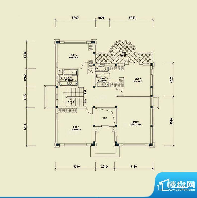 四季雅苑别墅D1户型二层平面图面积:394.00平米