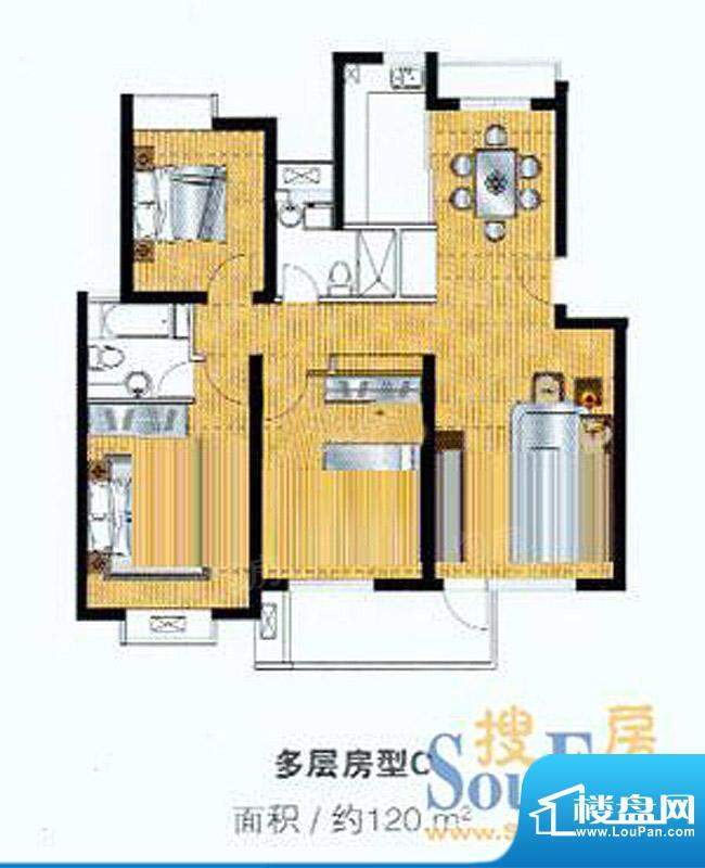 正阳世纪星城多层房型C 3室2厅面积:120.00平米