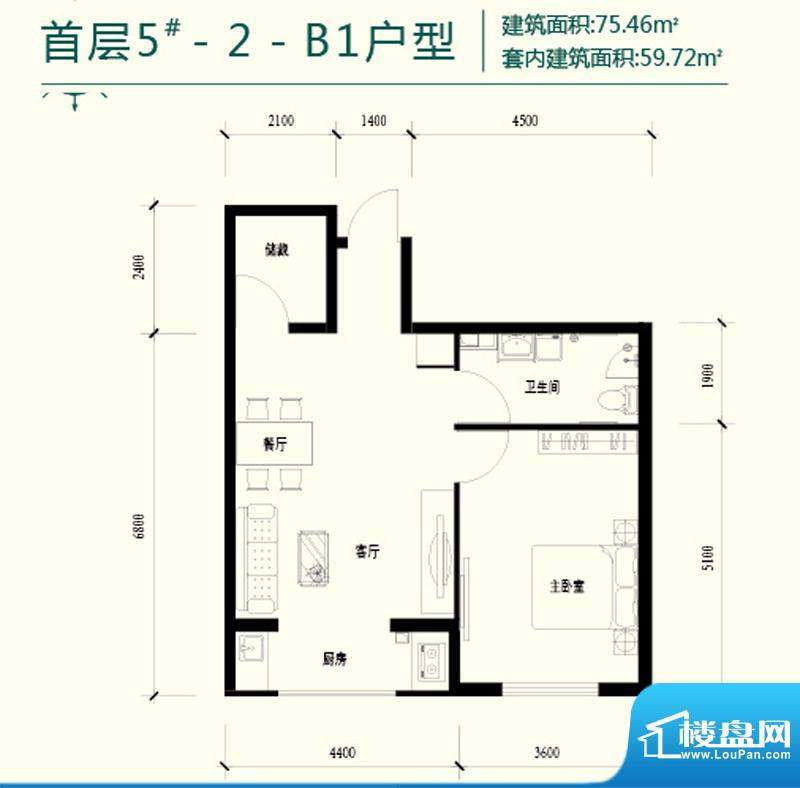 强佑清河新城首层5号楼-2-B1户面积:75.46平米