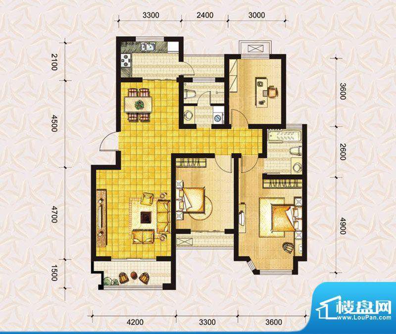 达美水岸二期d1户型图 3室2厅2面积:122.00平米