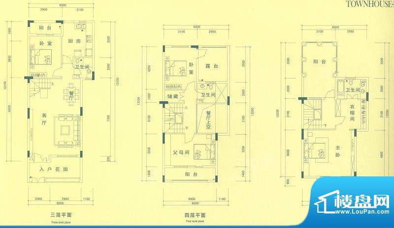 誉景名居叠加别墅上层DB2型悠闲面积:200.00平米