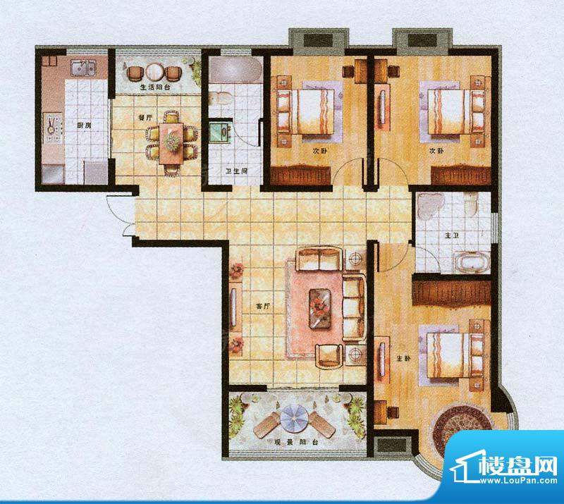 君廷湖畔20号楼C1户型 3室2厅2面积:132.00平米
