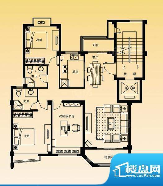 君廷湖畔4-11号楼 A1户型 3室2面积:117.00平米