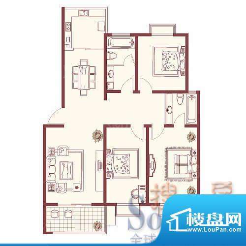 汉府雅园户型图 3室2厅2卫1厨