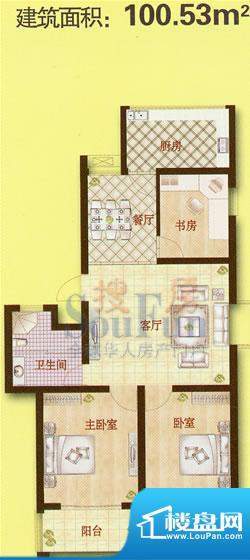 文泰康城D户型 3室2厅1卫1厨面积:100.53平米