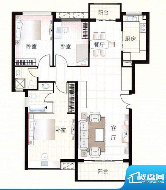 豪绅嘉苑B户型 3室2厅2卫面积:121.39平米