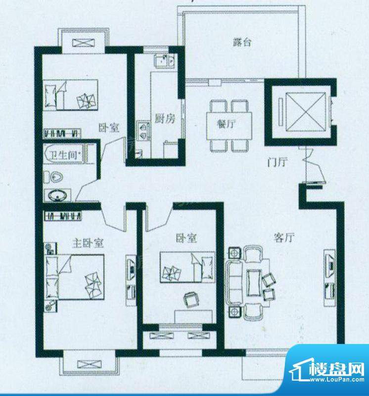 豪绅嘉苑A6F户型 3室2厅2卫1厨面积:105.00平米