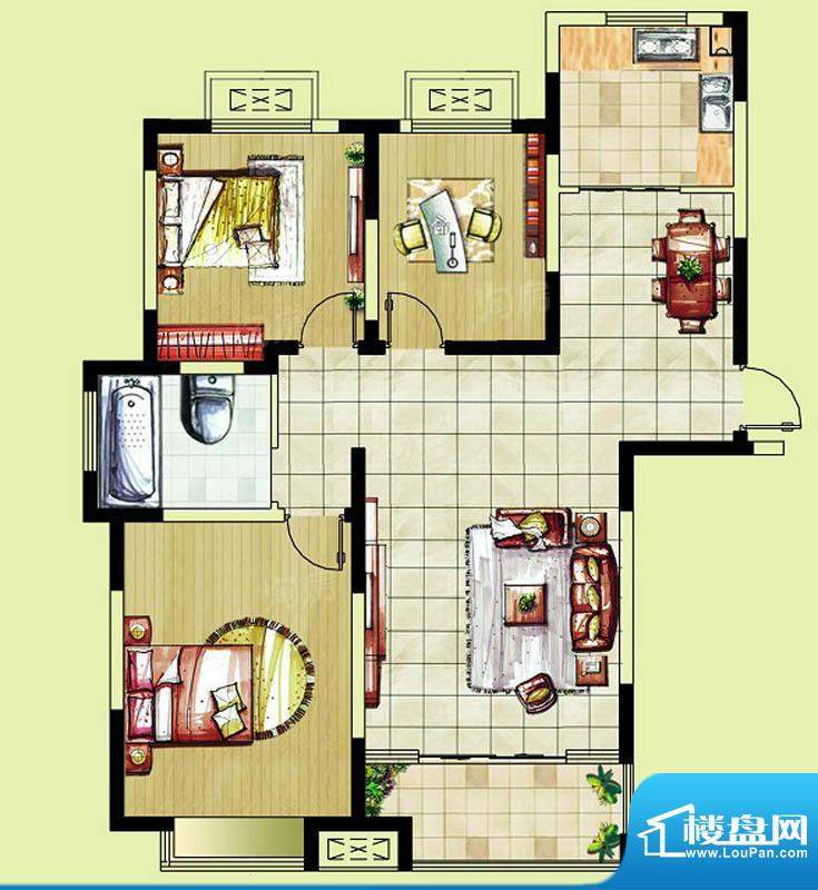 东南郡C3户型 3室2厅1卫面积:112.00平米
