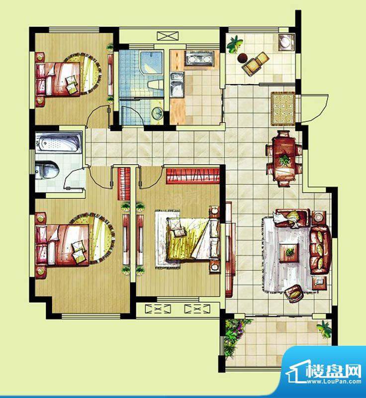 东南郡B5户型 3室2厅2卫面积:116.00平米