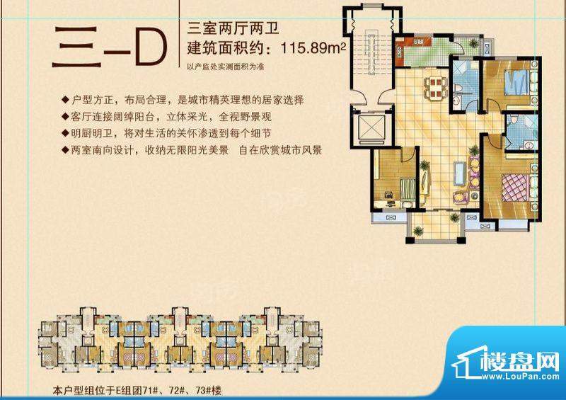 苏商御景湾D/E组团三-D户型图 面积:115.89平米