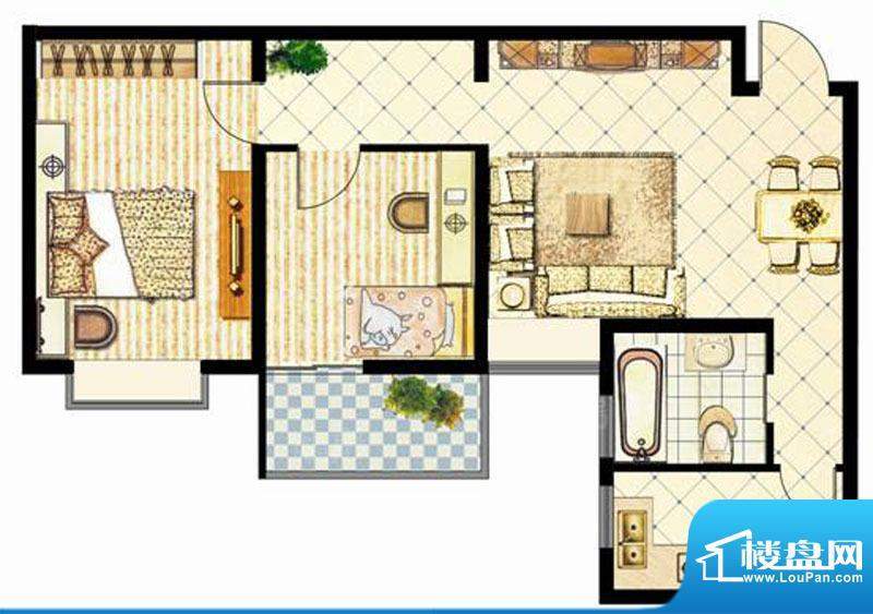 金郡中央住宅户型 2室2厅1卫面积:84.00平米