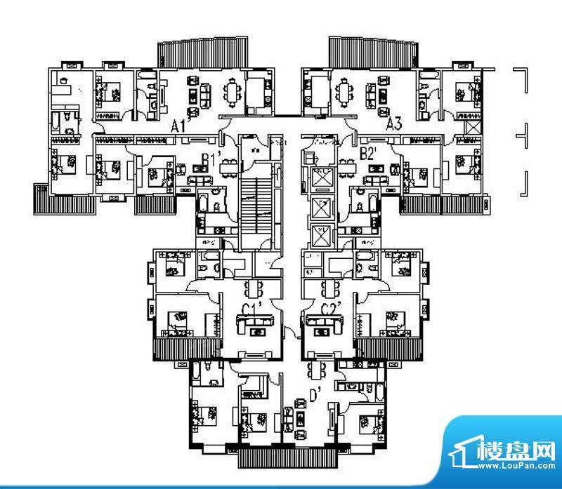 金郡中央29-33层户型 3室2厅2卫面积:121.63平米