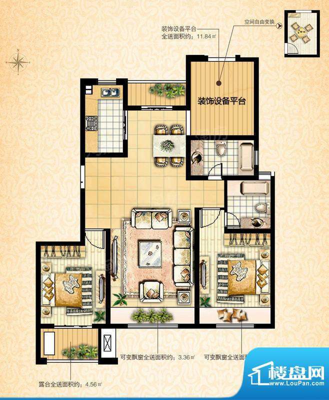 国基城邦29#雅致居户型图 2室2面积:114.00平米
