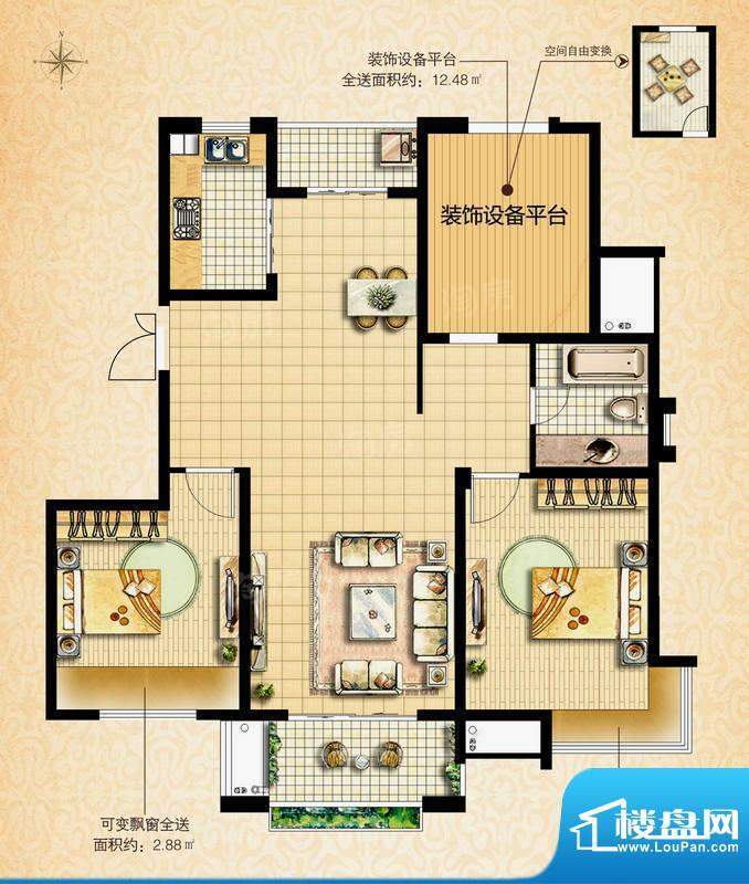 国基城邦36#温雅居户型图 2室2面积:115.00平米