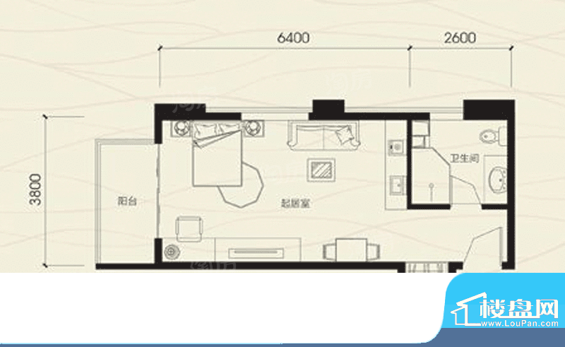 临海听涛C户型一室零面积:53.76m平米