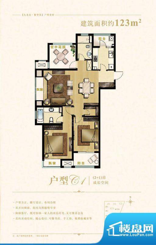 九龙仓繁华里户型图123户型 3室面积:123.00平米