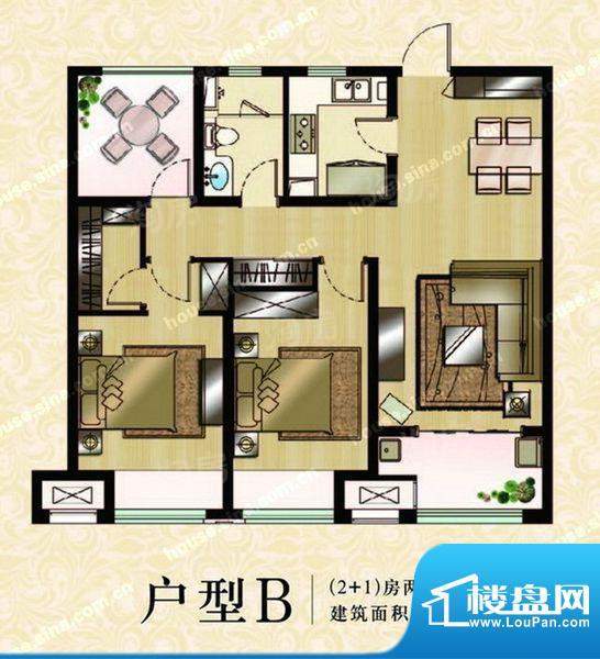 九龙仓繁华里户型图B户型 3室2面积:95.00平米