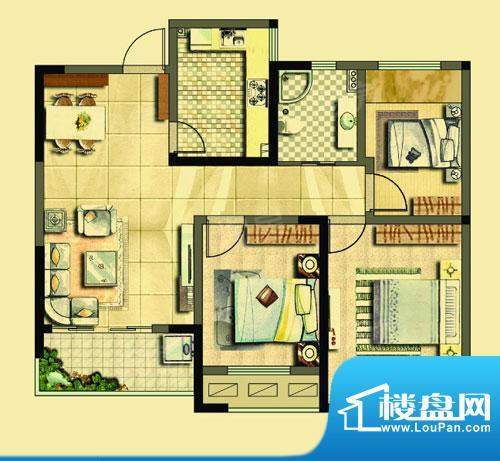 泰盈八千里户型图二期蓝岸G户型面积:98.00平米