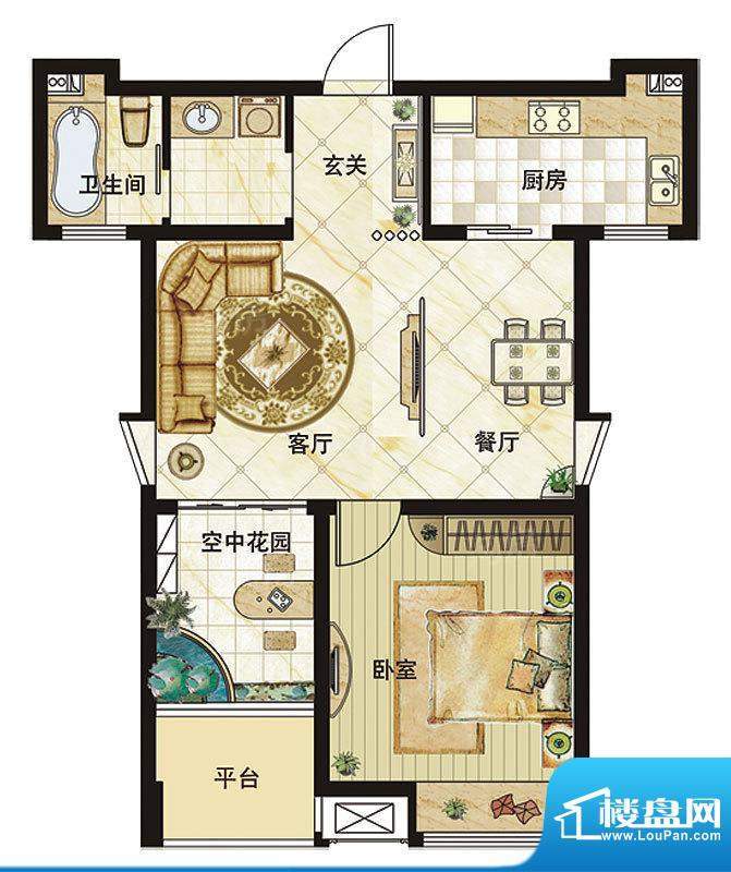 溪湖小镇户型图璞瑅公馆 E户型面积:73.00平米