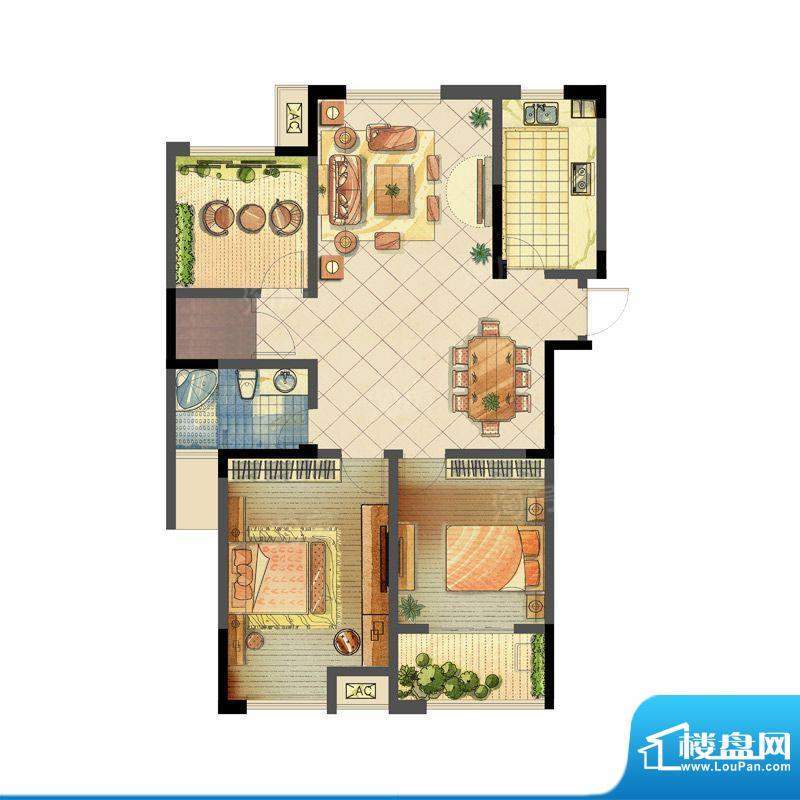 龙东香珀户型图1#楼A3户型 2室面积:112.00平米